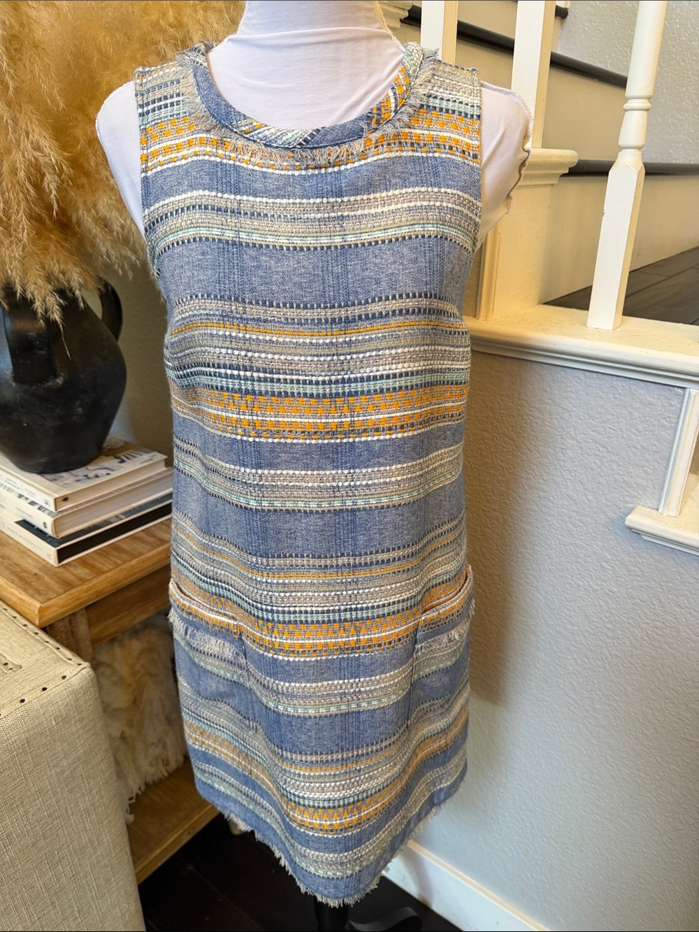 Anthropologie Akemi + Kin Sleeveless Shift Dress Blue Stripe Size 2 - Picture 2 of 8
